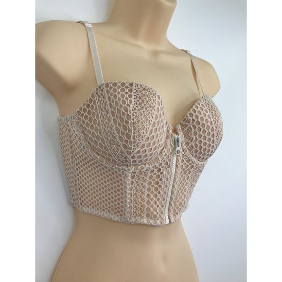 Victoria's Secret Very Sexy Demi Long Line Mesh Front Zip Bra Nude Beige 34C - Picture 2 of 4